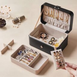 SONGMICS Compact Travel Jewellery Box with Two Layer Storage in Black - thumbnail 1