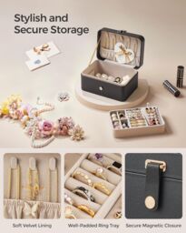 SONGMICS Compact Travel Jewellery Box with Two Layer Storage in Black - thumbnail 5