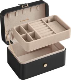 SONGMICS Compact Travel Jewellery Box with Two Layer Storage in Black - thumbnail 6