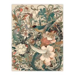 Artery8 Wall Art Print A Bird In An Abstract Oasis Of Delicate Flowers Pastel Colour Painting Teal White Pink Wildflower Spring Blooms Poster - thumbnail 1