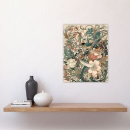 Artery8 Wall Art Print A Bird In An Abstract Oasis Of Delicate Flowers Pastel Colour Painting Teal White Pink Wildflower Spring Blooms Poster - thumbnail 4