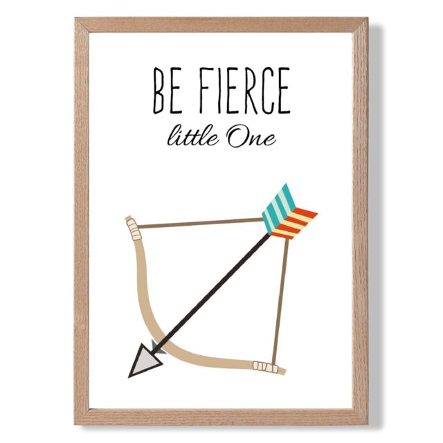 ARTZE Be Fierce Arrow Tribal Quote Framed Print SIZE: A3 with Oak Frame in Bright Blue - Size: A4 - image 1