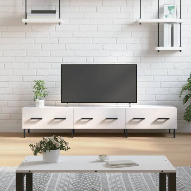 Berkfield Home TV Cabinet High Gloss White 150x36x30 cm Engineered Wood - Size: 150 x 36 x 30 cm - image 1