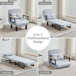 MCC Direct 4 in 1 Folding Single Sofa Bed Convertible Lounge Sleeper Chair with Adjustable Backrest & Large Cushion Grey in Light Grey - thumbnail 2