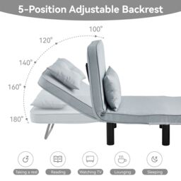 MCC Direct 4 in 1 Folding Single Sofa Bed Convertible Lounge Sleeper Chair with Adjustable Backrest & Large Cushion Grey in Light Grey - thumbnail 5
