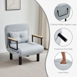 MCC Direct 4 in 1 Folding Single Sofa Bed Convertible Lounge Sleeper Chair with Adjustable Backrest & Large Cushion Grey in Light Grey - thumbnail 4