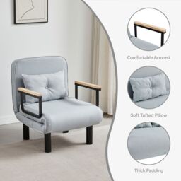 MCC Direct 4 in 1 Folding Single Sofa Bed Convertible Lounge Sleeper Chair with Adjustable Backrest & Large Cushion Grey in Light Grey - thumbnail 3