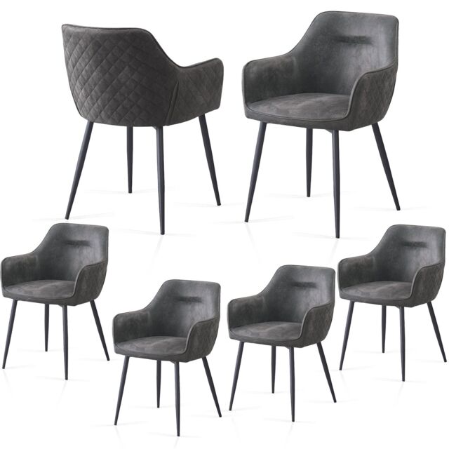 SONARA Set of 6 Faux Suede Dining Chairs With X-Cross Metal Legs in Grey - image 1