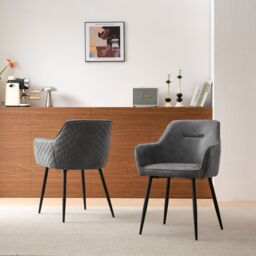 SONARA Set of 6 Faux Suede Dining Chairs With X-Cross Metal Legs in Grey - thumbnail 9