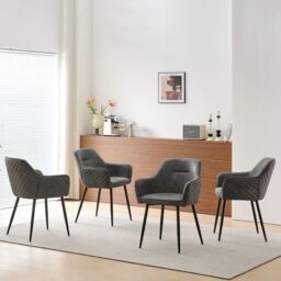 SONARA Set of 6 Faux Suede Dining Chairs With X-Cross Metal Legs in Grey - thumbnail 5