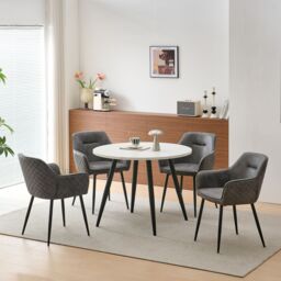 SONARA Set of 6 Faux Suede Dining Chairs With X-Cross Metal Legs in Grey - thumbnail 2