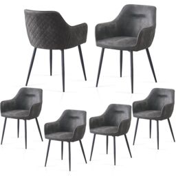 SONARA Set of 6 Faux Suede Dining Chairs With X-Cross Metal Legs in Grey - thumbnail 1