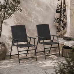 Wyld Haus Luvaka Nene Black Rattan Style Folding Garden Chairs Set of 2