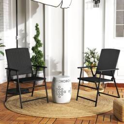 Wyld Haus Luvaka Nene Black Rattan Style Folding Garden Chairs Set of 2 - thumbnail 3