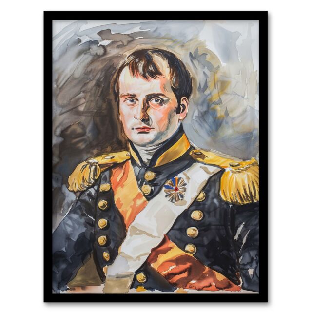 "Artery8 Napoleon Bonaparte France Emperor Portrait Framed Wall Art in Grey - Size: W12"" x H16""" - image 1