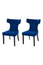 Living and Home Set of 2 Upholstered Dining Chairs in Blue - thumbnail 1