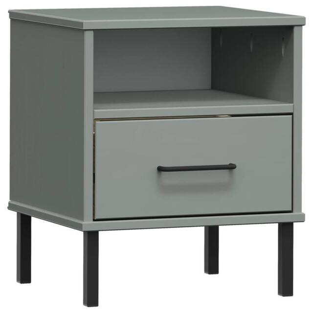 Berkfield Home Bedside Cabinet with Metal Legs Grey Solid Wood Pine OSLO - image 1
