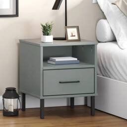 Berkfield Home Bedside Cabinet with Metal Legs Grey Solid Wood Pine OSLO - thumbnail 2