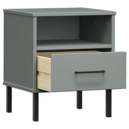 Berkfield Home Bedside Cabinet with Metal Legs Grey Solid Wood Pine OSLO - thumbnail 5