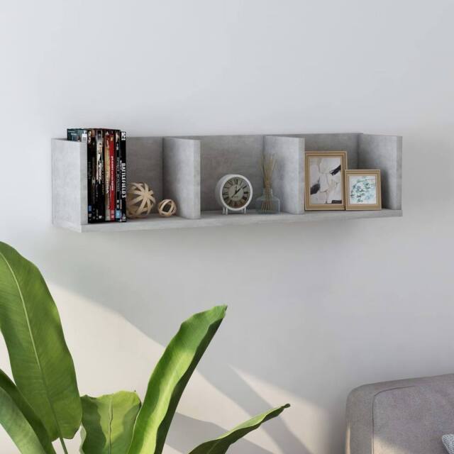 Berkfield Home CD Wall Shelf Concrete Grey 75x18x18 cm Engineered Wood - Size: 75 x 18 x 18 cm - image 1