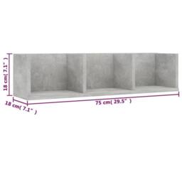 Berkfield Home CD Wall Shelf Concrete Grey 75x18x18 cm Engineered Wood - Size: 75 x 18 x 18 cm - thumbnail 6