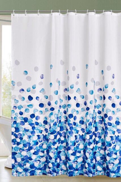 Neel Blue Blue Petals Polyester Shower Curtain, Water-Resistant Bathroom Curtains With 12 Hooks - 180x200cm - Size: 180 cm width x 200 cm drop - image 1