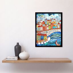 "Artery8 Wall Art Print Burano Italy Seaside Town Folk Art Framed in Black - Size: W12"" x H16""" - thumbnail 2