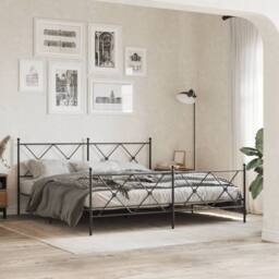 Berkfield Home Metal Bed Frame without Mattress with Footboard Black 183x213cm - Size: 183x213 cm - thumbnail 2