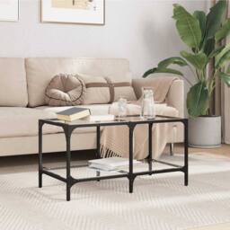 Berkfield Home Coffee Table with Transparent Glass Top 78.5x40x40 cm Steel - thumbnail 2