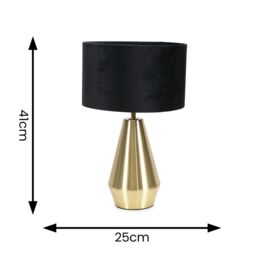 ValueLights Jax Antique Brass Metal Dimmable Touch Table Lamp with Velvet Drum Shade in Black - thumbnail 6