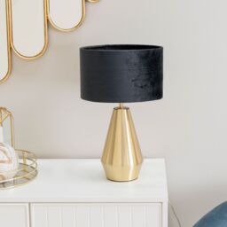 ValueLights Jax Antique Brass Metal Dimmable Touch Table Lamp with Velvet Drum Shade in Black - thumbnail 5