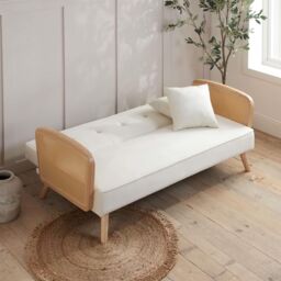 Birlea Rattan Sofa Bed White Boucle Fabric Lima 3 Seater Settee Click Clack - thumbnail 2