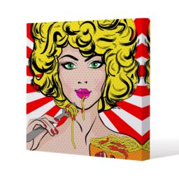 Benjamin Tate Design Pop Art Young woman Eating Spaghetti (Canvas Print) / 46 x 46 x 4cm in Natural - Size: 46 x 46 x 4 cm - thumbnail 1