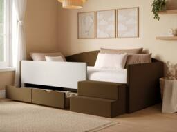 Flair Elisa Velvet Storage Low Sleeper Bed with Beige Cord in Brown - Size: Single - thumbnail 2