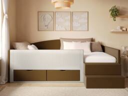 Flair Elisa Velvet Storage Low Sleeper Bed with Beige Cord in Brown - Size: Single - thumbnail 3