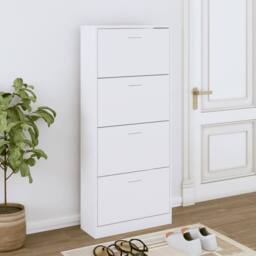 Berkfield Home Shoe Cabinet White 63x24x147 cm Engineered Wood - Size: 63 x 24 x 147 cm - thumbnail 2