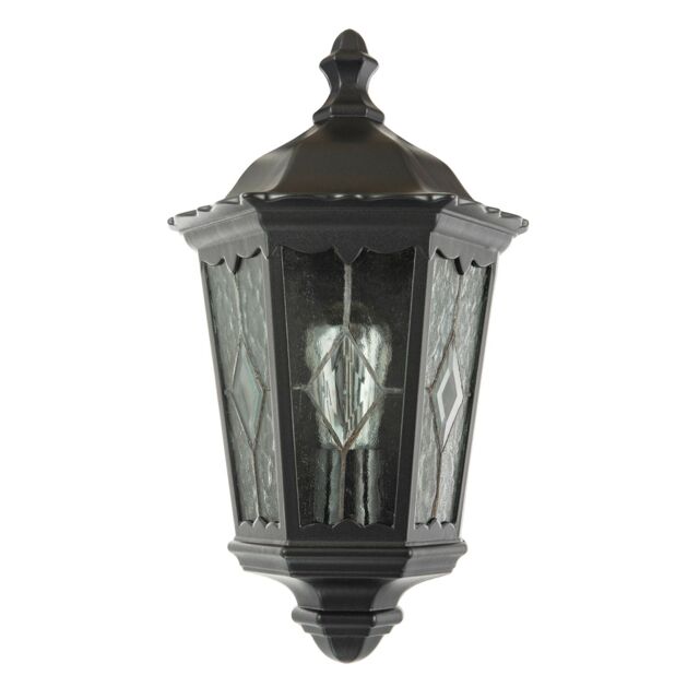 Happy Homewares Traditional Black Half Lantern Outdoor Wall Lamp with Cathedral Textured Glass - image 1