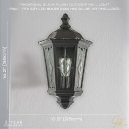 Happy Homewares Traditional Black Half Lantern Outdoor Wall Lamp with Cathedral Textured Glass - thumbnail 6