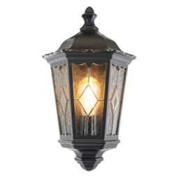Happy Homewares Traditional Black Half Lantern Outdoor Wall Lamp with Cathedral Textured Glass - thumbnail 2