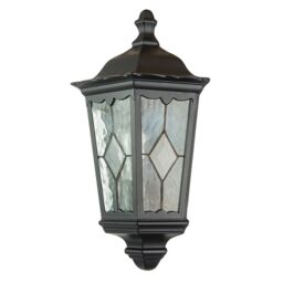 Happy Homewares Traditional Black Half Lantern Outdoor Wall Lamp with Cathedral Textured Glass - thumbnail 3