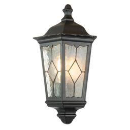 Happy Homewares Traditional Black Half Lantern Outdoor Wall Lamp with Cathedral Textured Glass - thumbnail 4