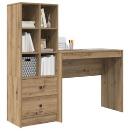 Berkfield Home Desk with Storage Artisan Oak Engineered Wood in Brown - thumbnail 3