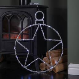Samuel Alexander 49cm Light up Christmas Silver Star Ball with Twinkling White LEDs - thumbnail 5