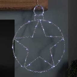 Samuel Alexander 49cm Light up Christmas Silver Star Ball with Twinkling White LEDs - thumbnail 2
