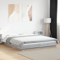 Berkfield Home Bed Frame with LED Lights without Mattress Grey Sonoma 160x200cm - Size: 160x200 cm - thumbnail 1