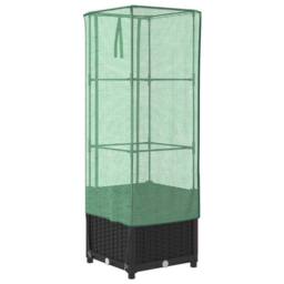 Berkfield Home Raised Bed with Greenhouse Cover Rattan Look 40x40x139 cm in Black - Size: 40 x 40 x 139 cm - thumbnail 6