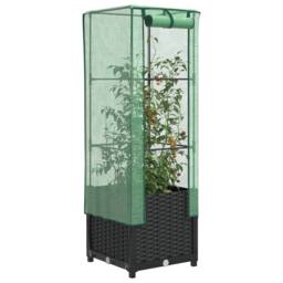 Berkfield Home Raised Bed with Greenhouse Cover Rattan Look 40x40x139 cm in Black - Size: 40 x 40 x 139 cm - thumbnail 2