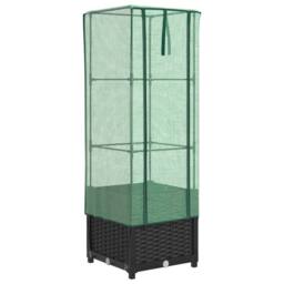 Berkfield Home Raised Bed with Greenhouse Cover Rattan Look 40x40x139 cm in Black - Size: 40 x 40 x 139 cm - thumbnail 3