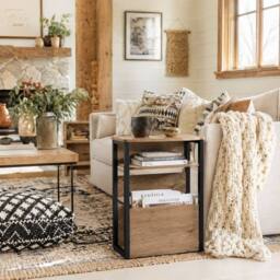 Wyld Haus Neleke Walnut Brown Wood Effect Side Table with Black Metal Frame - thumbnail 1