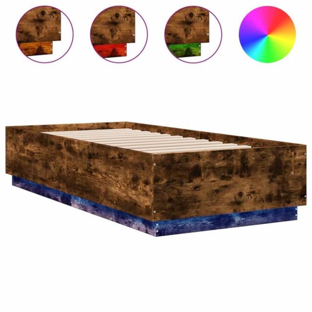 Berkfield Home Bed Frame with LED without Mattress Smoked Oak 100x200 cm in Brown - image 1